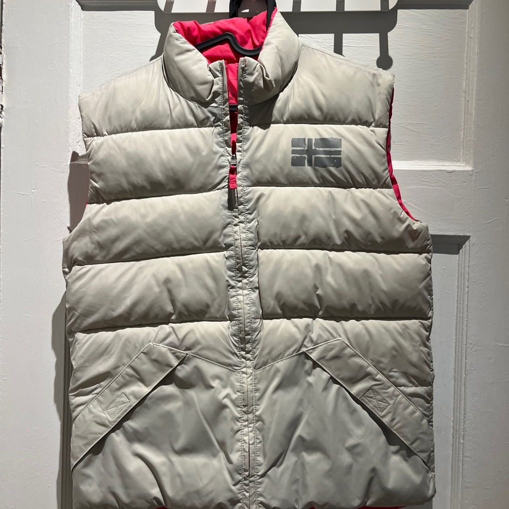 Beige Puffer Vest with Pink Lining
